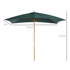 Green garden parasol with large open canopy and wooden pole