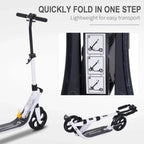 White folding kick scooter, quick one-step fold shown with compact frame
