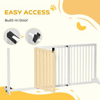 White wooden dog gate with swing door panel and black latch fittings