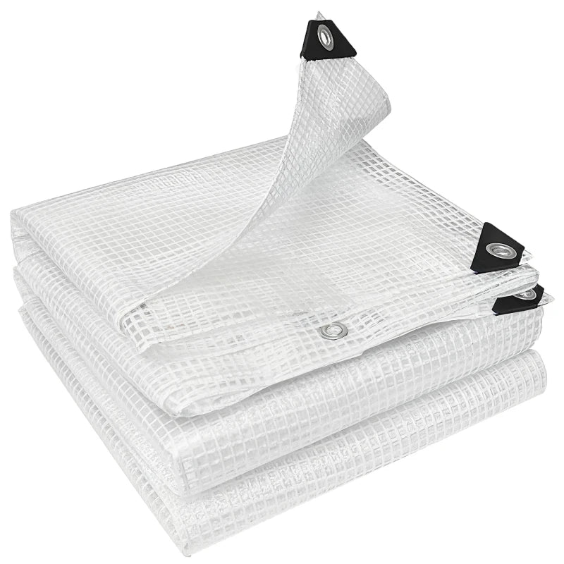 White waterproof PE tarpaulin sheets bundle with reinforced grommets, heavy-duty mesh