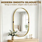 Gold-tone oval wall mirror with smooth rounded frame for modern interiors