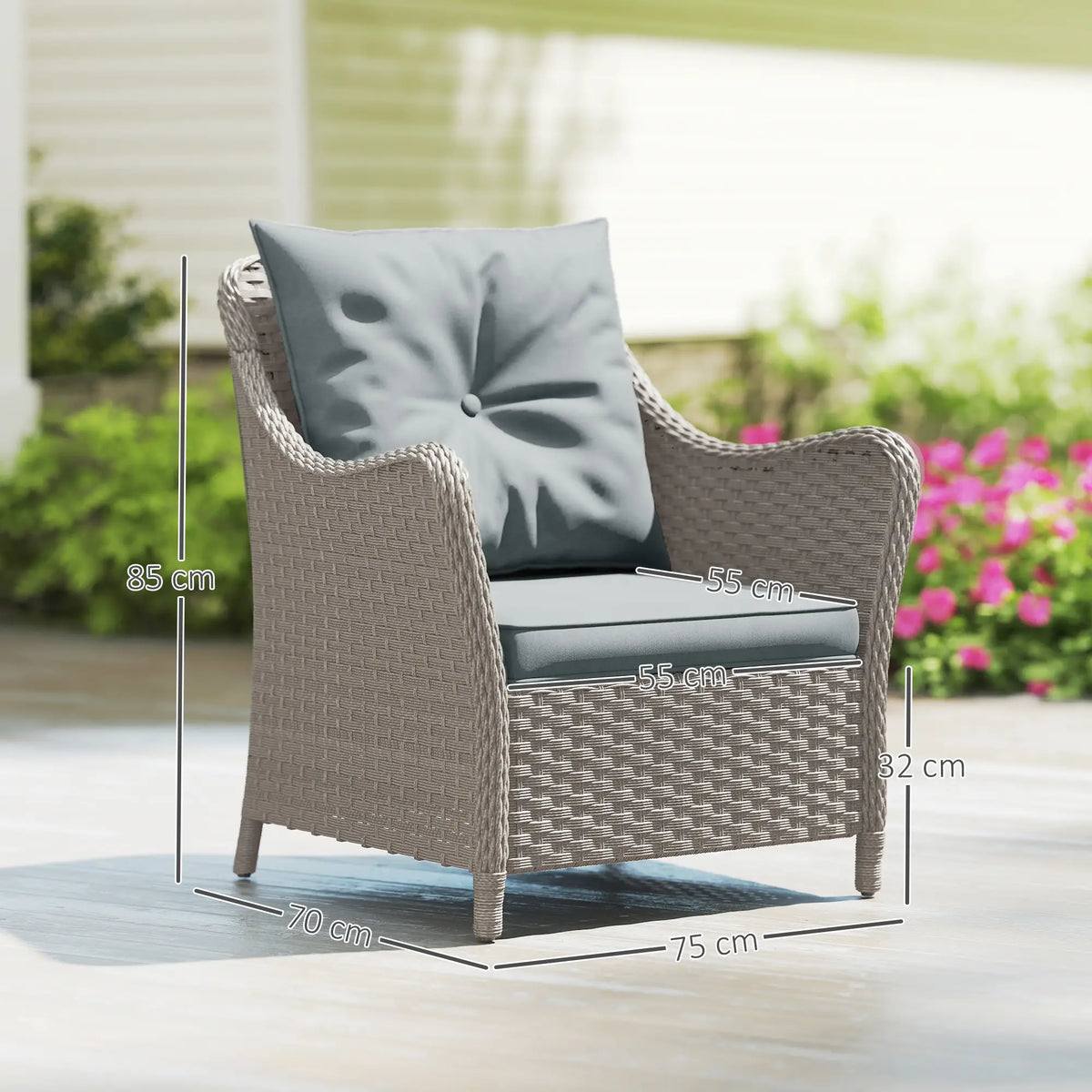 Outsunny Rattan Garden Chairs Set of 2, Outdoor Rattan Chairs with Cushions, Armrests and High Back, PE Wicker Garden
