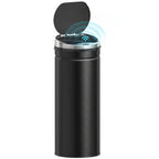 Black round motion sensor trash bin with open lid and touchless sensor indicator
