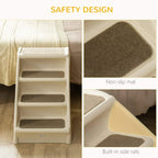 Beige pet stairs showing dark gray non-slip mat and built-in side rails