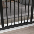 Black pet gate base with floor stand and locking latch detail