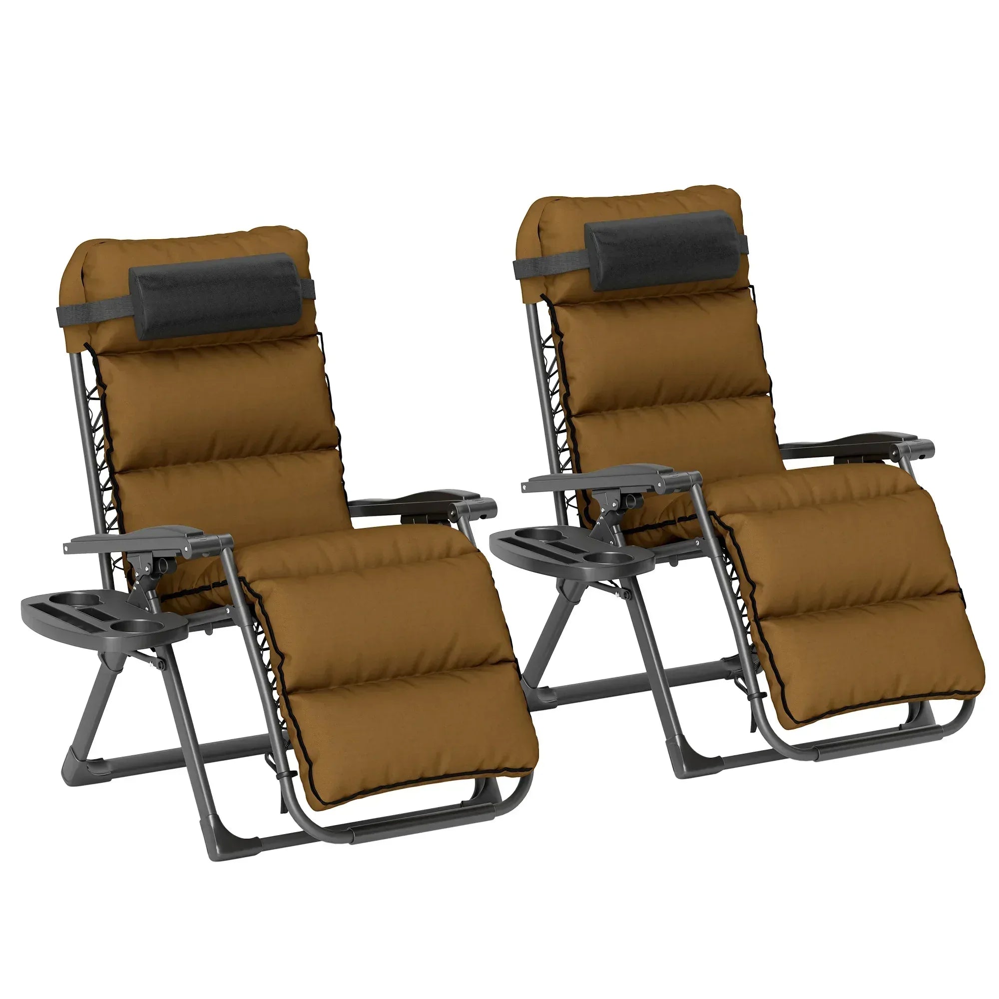 Set of Two Reclining Sun Loungers, with Cushion - Brown - Bobobiy