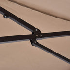 Tan umbrella canopy support arms with black brackets and hardware
