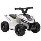White kids battery ATV quad bike with black handlebar and chunky tires