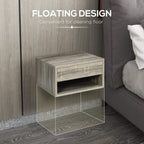 Grey wood-effect floating nightstand with open shelf below, for wall mounting