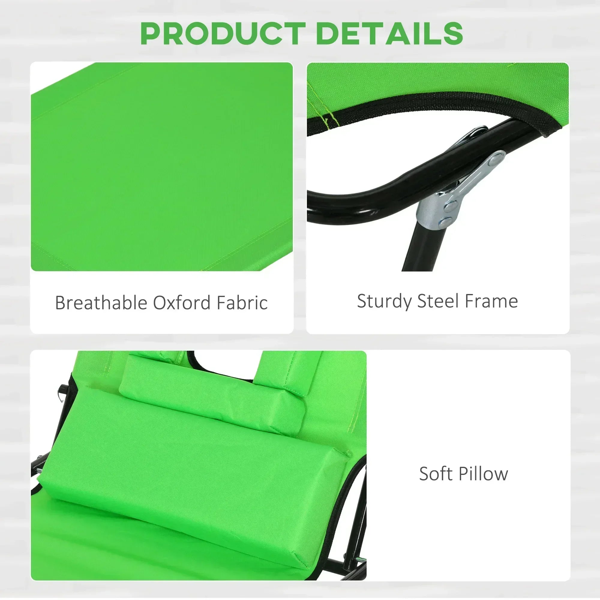 Folding Sun Loungers Set of 2 with Face Hole, 4-Position Adjustable Backrest Garden Recliner Chairs Sunbeds, Outdoor Lounge Chairs with 600 D Oxford Cloth Seat, Pillow for Beach, Green - Bobobiy