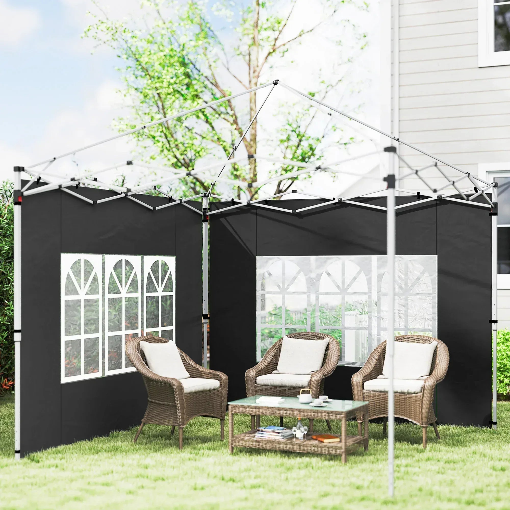 Gazebo Side Panels, Sides Replacement with Window for 3x3(m) or 3x4m Pop Up Gazebo, 2 Pack, Black - Bobobiy