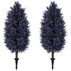 Set of 2 artificial lavender plants, purple blooms, in white pots with black stakes
