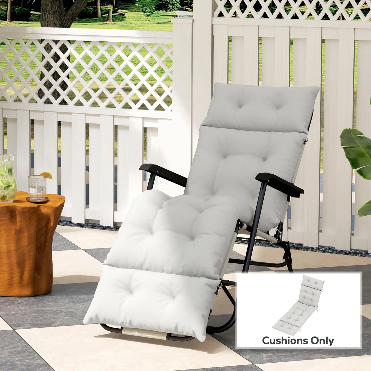 Outsunny Sun Lounger Cushions Only, 190 x 56 x 10cm Garden Lounge Chair Cushions, UPF20+ 220gsm Fabric, Thick Sunbed