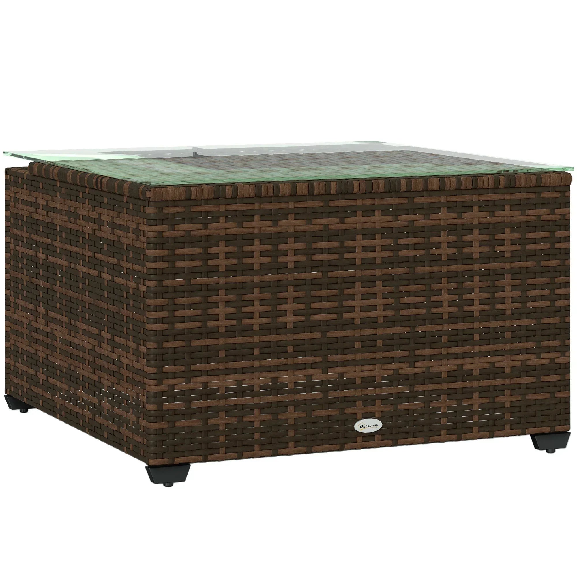 62 x 62cm Glass-Top Rattan Side Table - Brown - Bobobiy