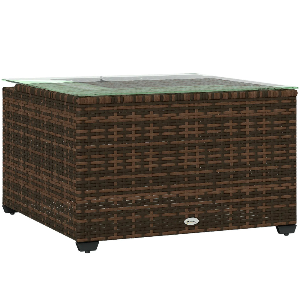 Outsunny 62 x 62cm Glass Top Rattan Side Table Brown