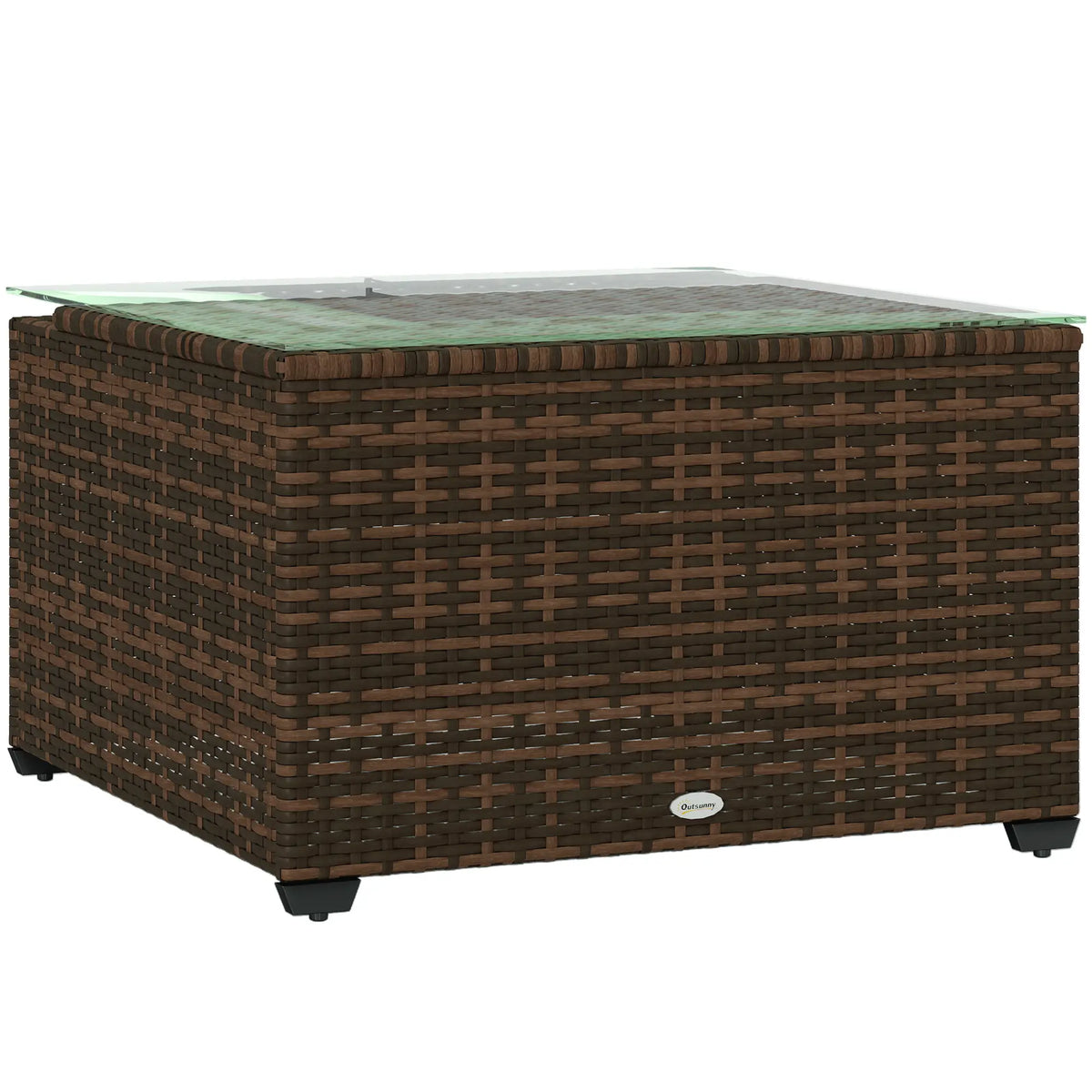 Outsunny 62 x 62cm Glass Top Rattan Side Table Brown