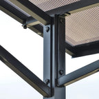 Black metal gazebo frame corner joint with bolts and support bar