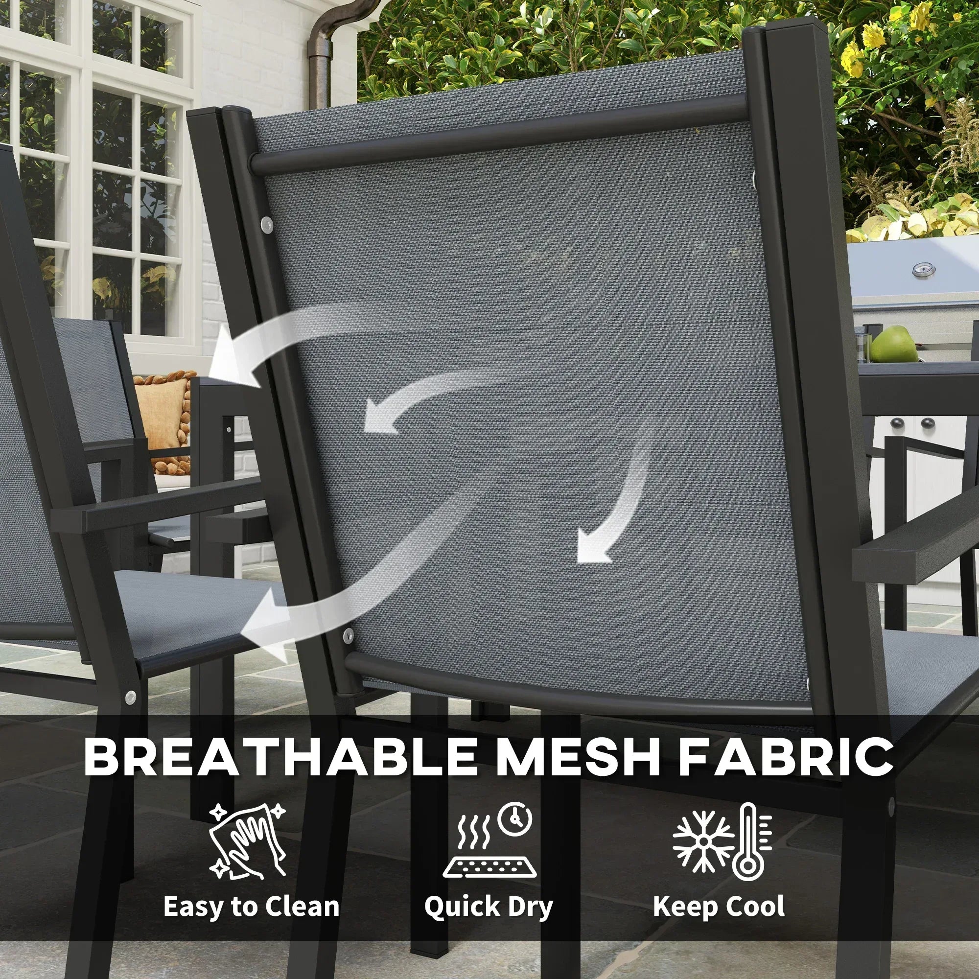 Seven-Piece Garden Dining Set, with Plastic Wood-Top Table - Grey - Bobobiy