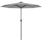 Light grey garden parasol with cross-braced fabric canopy and vertical center pole