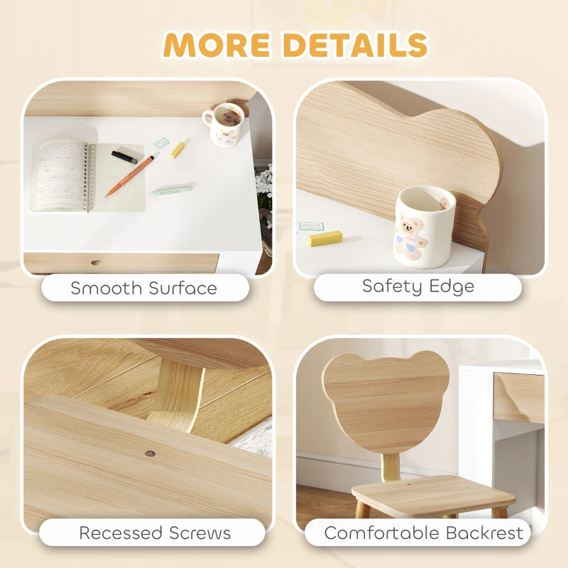 Kids desk and chair set features smooth surface, safety edge, recessed screws, comfy backrest