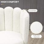 Cream boucle bar stool curved back close-up with fluffy textured upholstery