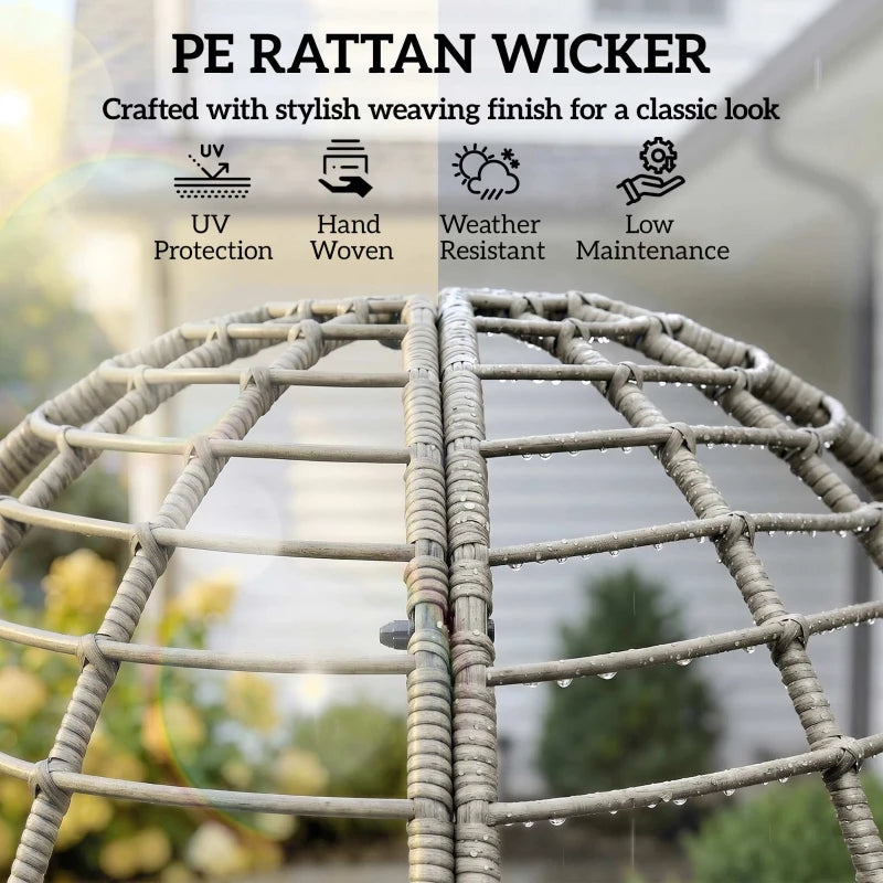 Light grey rattan wicker egg chair frame with cushioned back detail