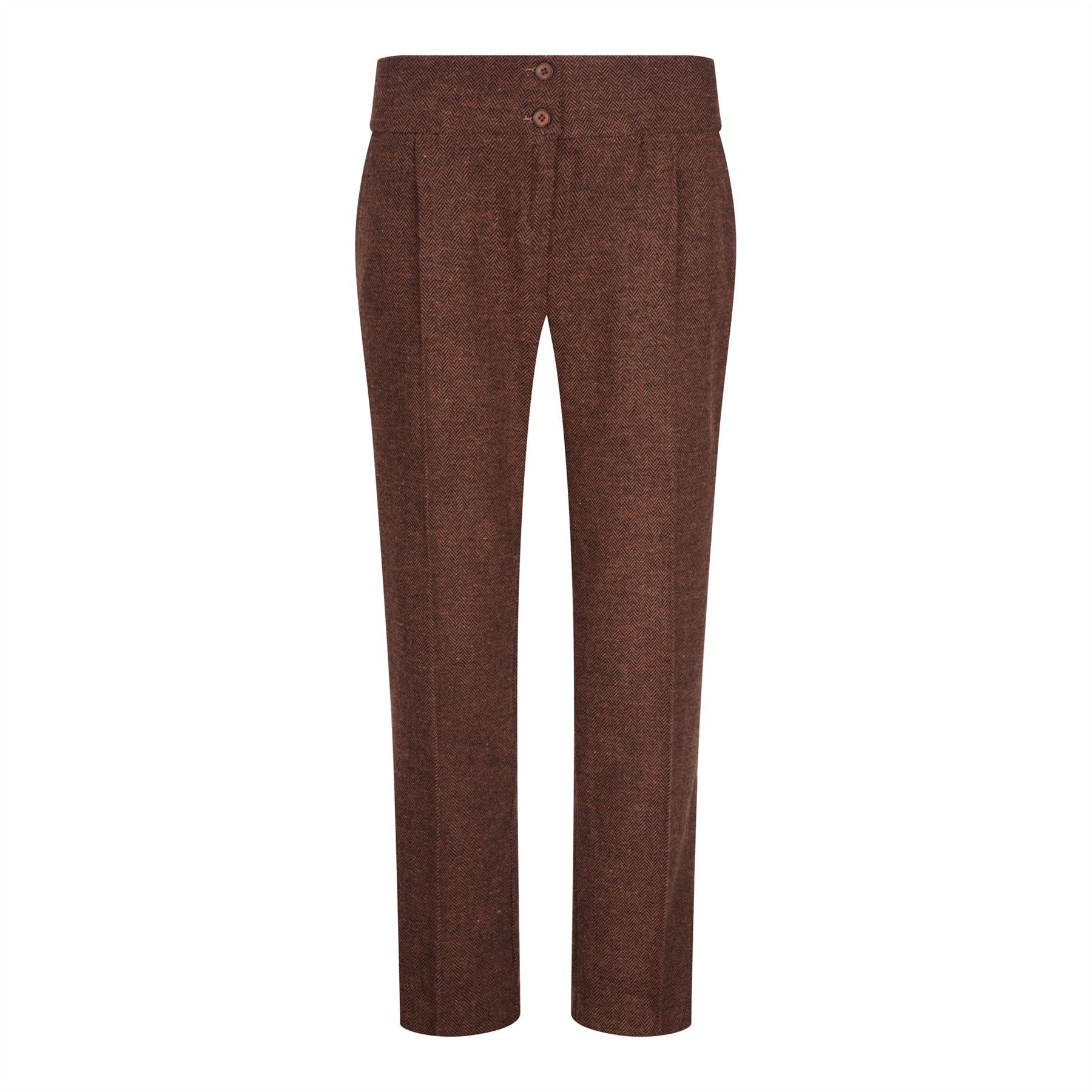 WS-12 - Women's Tweed Suit Blazer Trousers Waistcoat Herringbone Wool Rust Brown