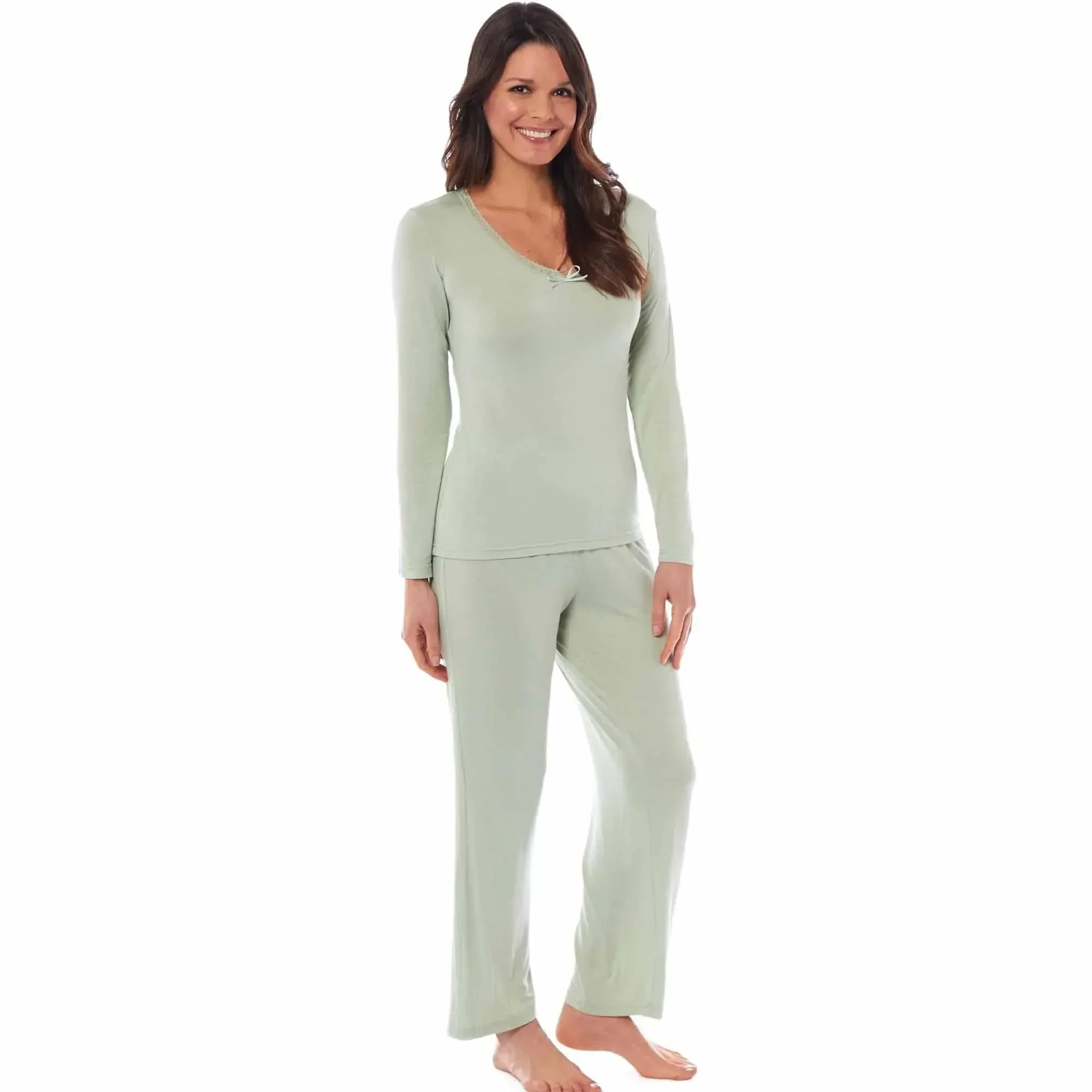 ladies-ultra-soft-long-sleeve-pyjama-set-stretch-fit-black-green-cozy-all-seasons-loungewear-viscose-spandex-women-s-nightwear-uk-sizes-8-22-by-daisy-dreamer-small-uk-8-10-sage-green - Bobobiy