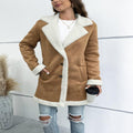 Lapel Suede Elegant Faux Leather Woollen Long Jacket