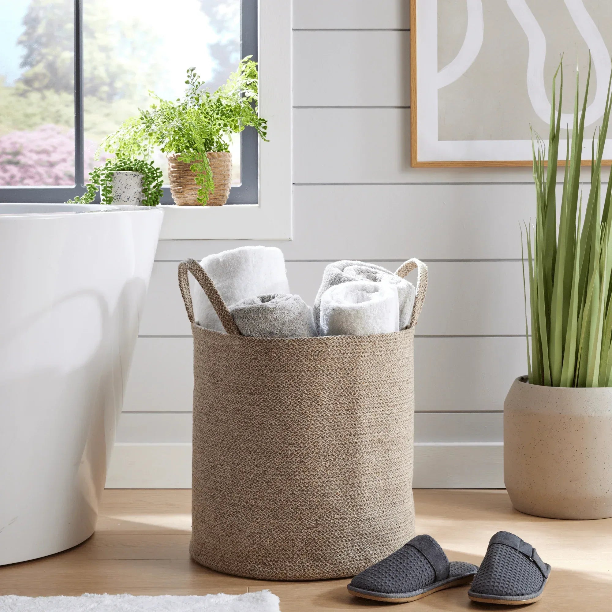 large-woven-cotton-laundry-basket-with-handles-durable-rope-storage-bin-for-clothes-toys-household-items-versatile-organizer-in-black-grey-natural-olivia-rocco-natural-laundry-basktet - Bobobiy