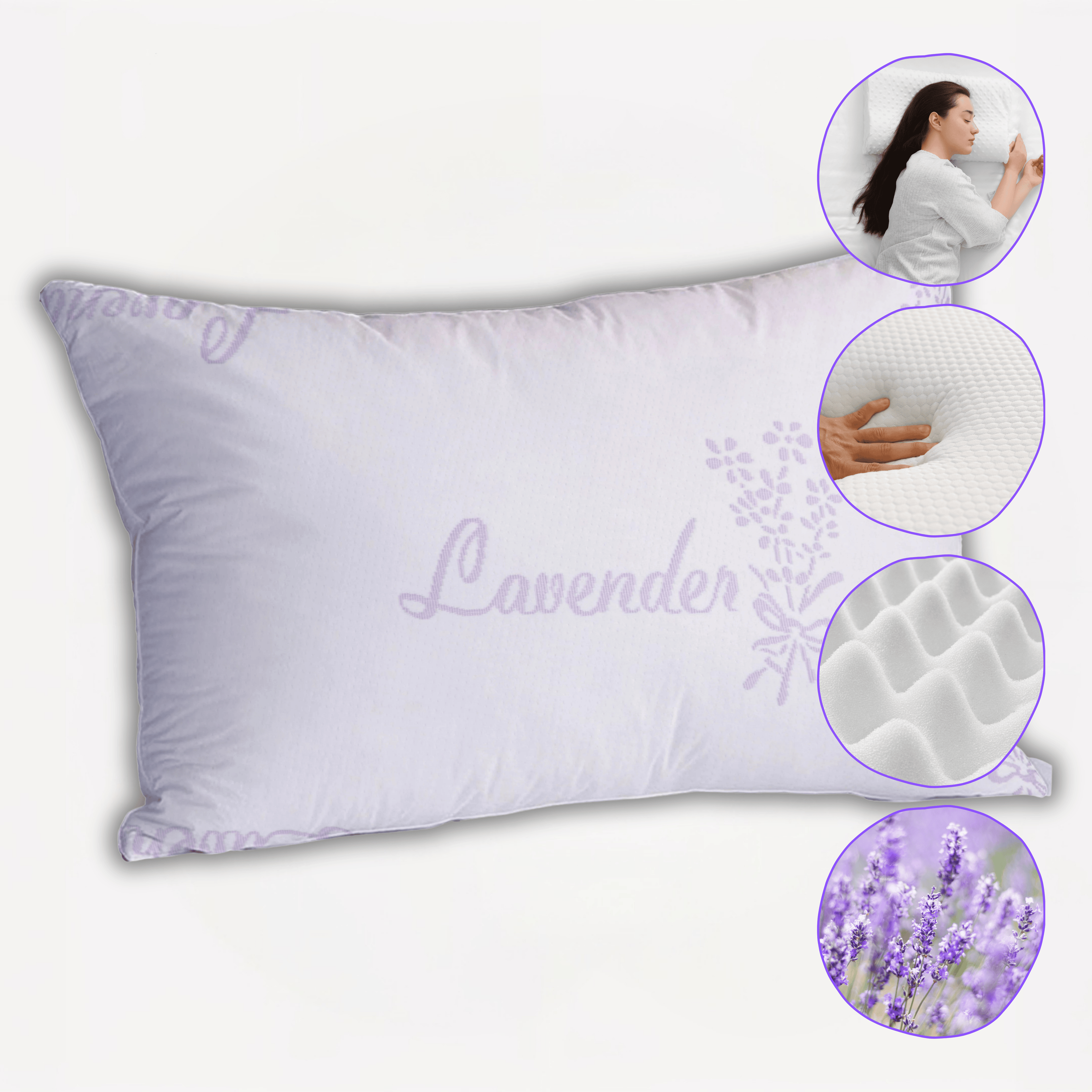 Lavender Infused Unique Hotel Pillow Hypoallergenic Microfibre Luxury Premium Fibre Filling for Superior Comfort and Support