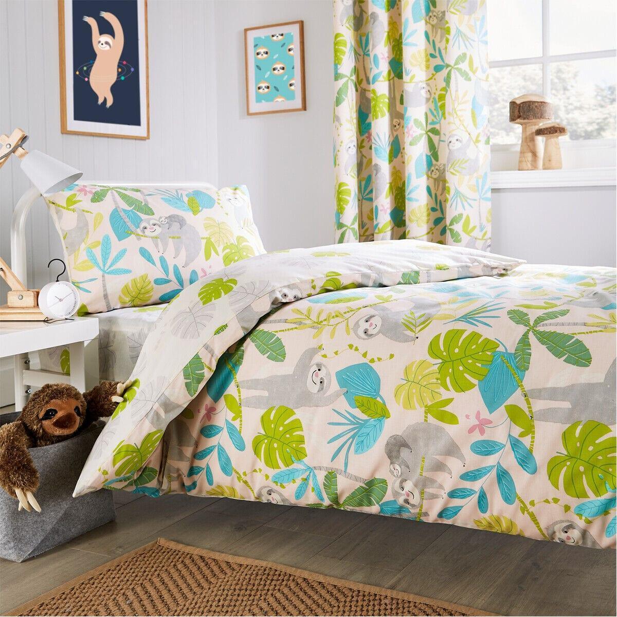 lazy-sloth-kids-duvet-set-soft-cotton-blend-bedding-with-pillowcase-and-matching-curtains-oeko-tex-certified-available-in-single-and-double-sizes-by-olivia-rocco-single-duvet-set-duve - Bobobiy