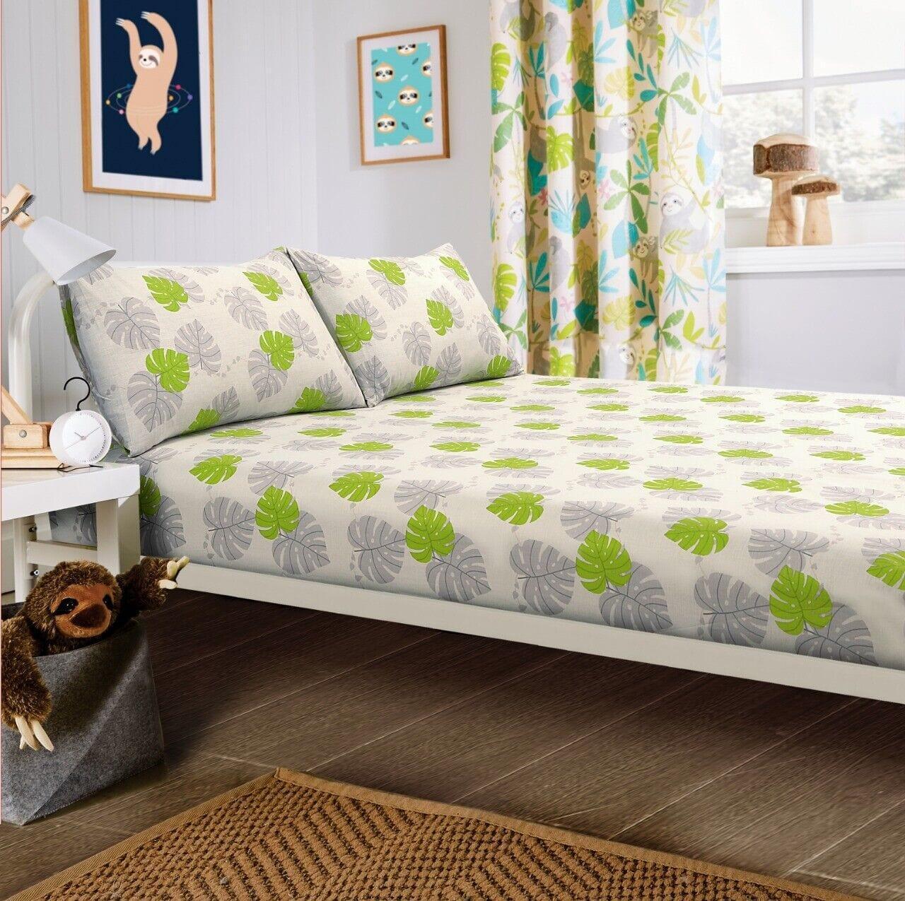 lazy-sloth-kids-duvet-set-soft-cotton-blend-bedding-with-pillowcase-and-matching-curtains-oeko-tex-certified-available-in-single-and-double-sizes-by-olivia-rocco-single-sheet-set-duve - Bobobiy