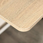 Light wood desk tabletop corner with rounded edge on white frame