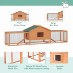 Wooden guinea pig hutch with ramp, green roof, main house, and enclosed run panels