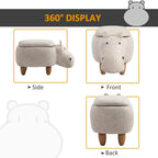 Cream hippo storage ottoman displayed from side, front, and back views