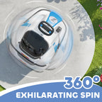 Blue and white bumper car ride-on top view with seat and 360° rotating base