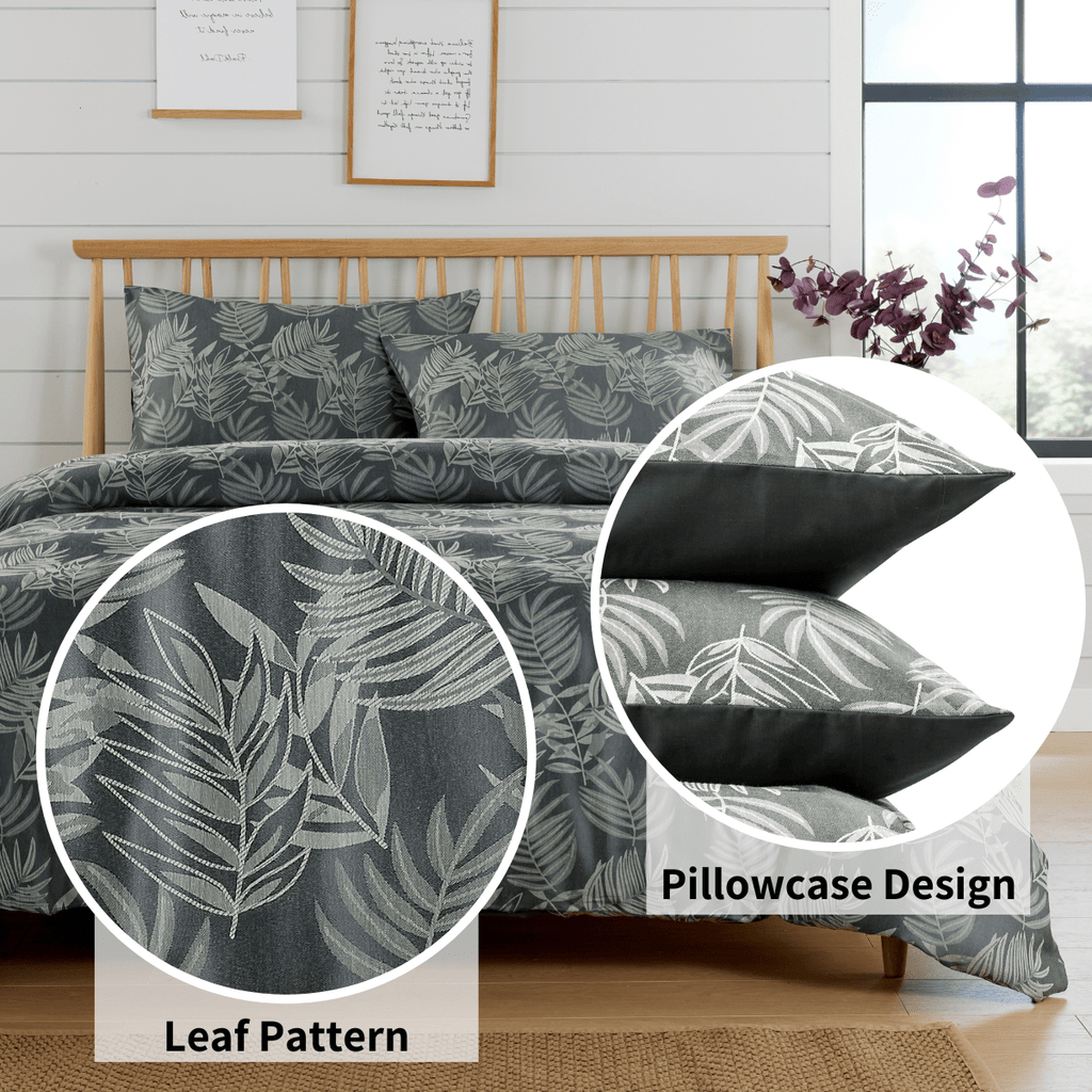 Leaf Jacquard Reversible Duvet Cover Sets in Grey and Pink with Cotton Blend for Ultimate Comfort Eco-Friendly Bedding in King Queen Double Single Sizes