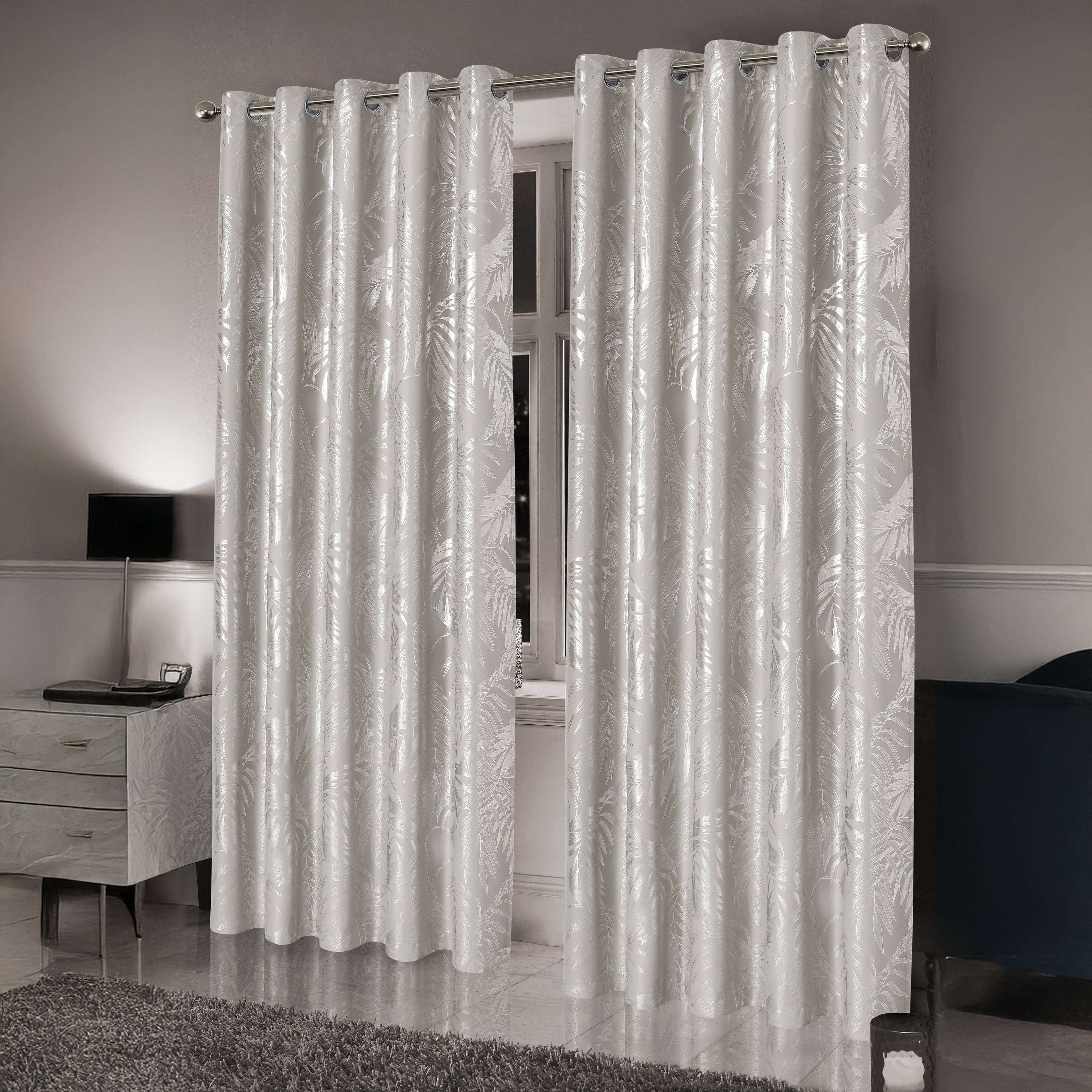 Leaf Natural Sparkle Blackout Curtains Super Soft Thermal Insulated Eyelet Drapes for Living Room & Bedroom 2 Panels