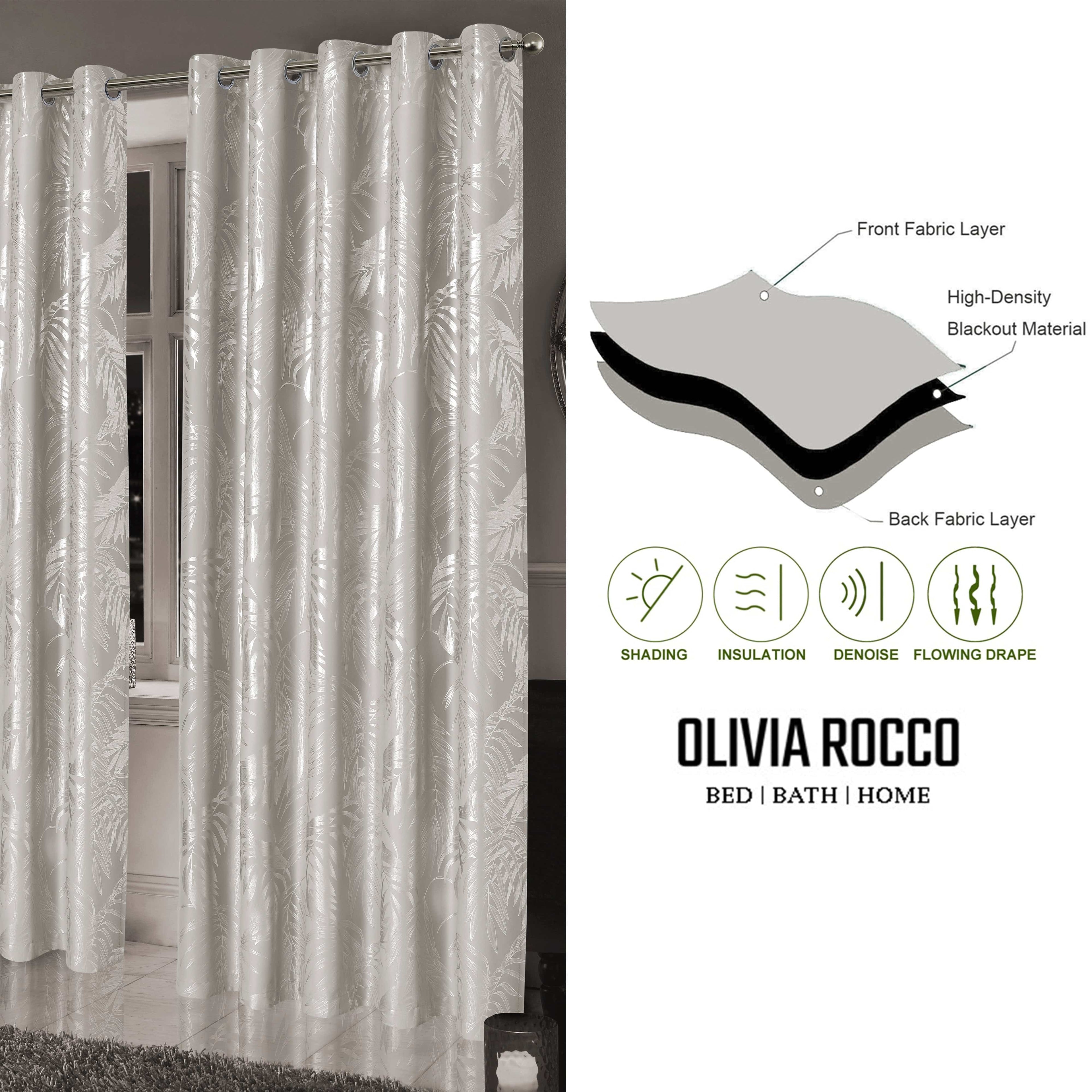 Leaf Natural Sparkle Blackout Curtains Super Soft Thermal Insulated Eyelet Drapes for Living Room & Bedroom 2 Panels