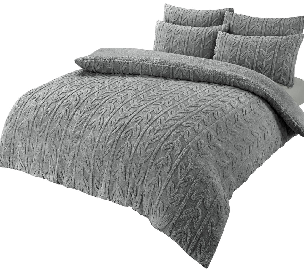 leaf-print-teddy-fleece-duvet-set-with-reversible-sherpa-fleece-ultra-soft-winter-bedding-for-single-double-king-size-beds-by-olivia-rocco-single-grey-duvet-cover-949519873 - Bobobiy