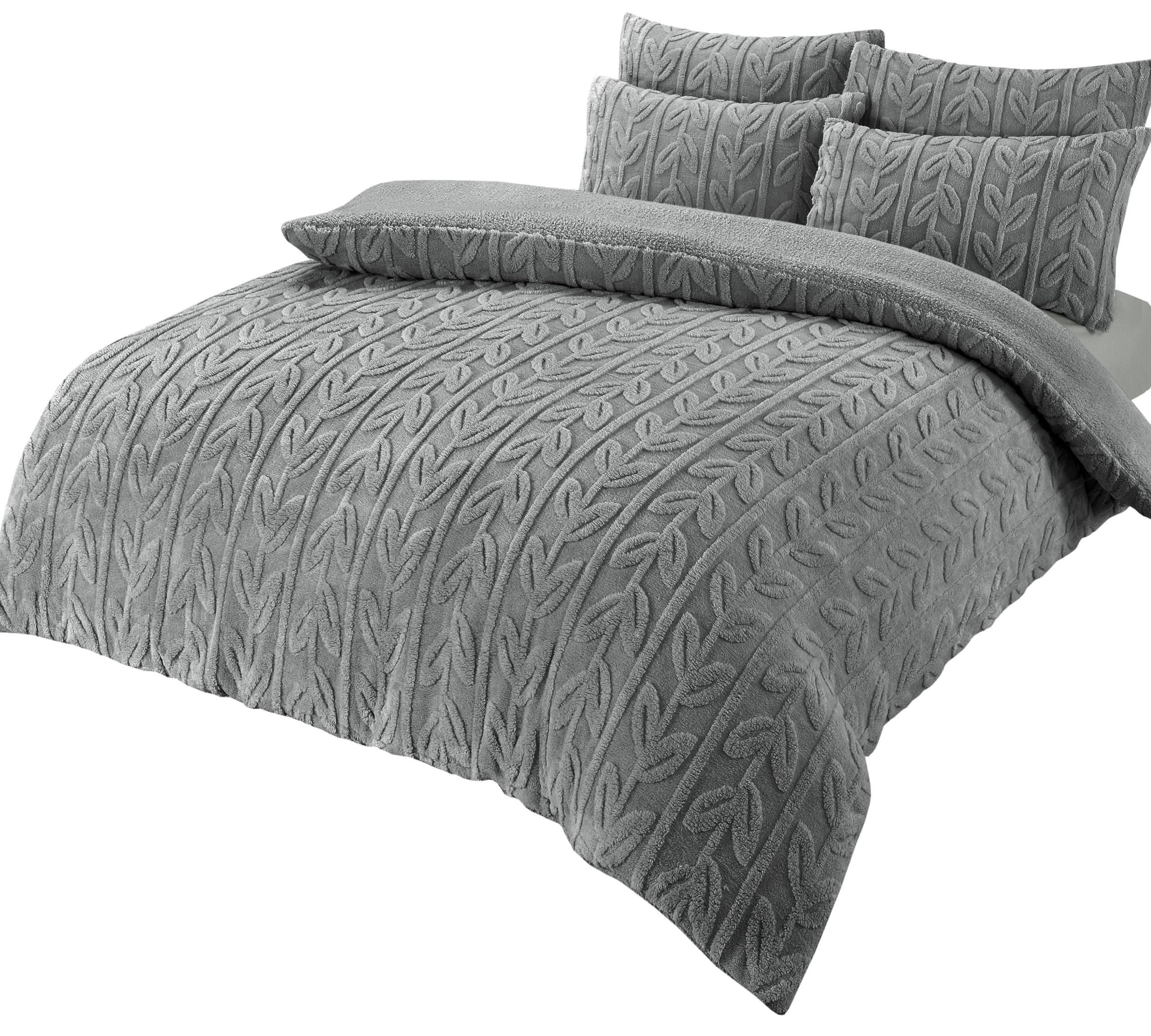 leaf-print-teddy-fleece-duvet-set-with-reversible-sherpa-fleece-ultra-soft-winter-bedding-for-single-double-king-size-beds-by-olivia-rocco-single-grey-duvet-cover-949519873 - Bobobiy
