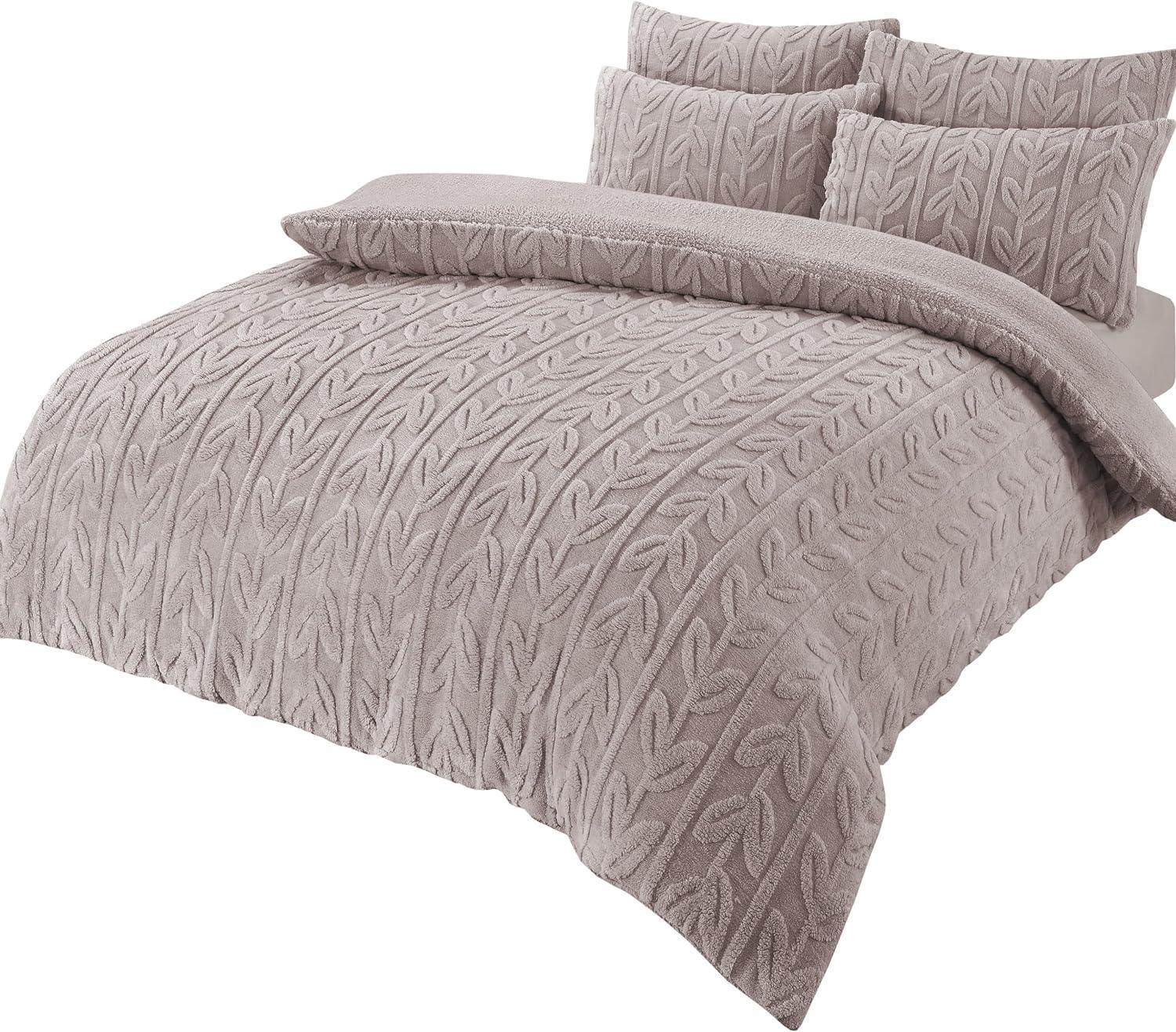 leaf-print-teddy-fleece-duvet-set-with-reversible-sherpa-fleece-ultra-soft-winter-bedding-for-single-double-king-size-beds-by-olivia-rocco-single-natural-duvet-cover-949519863 - Bobobiy