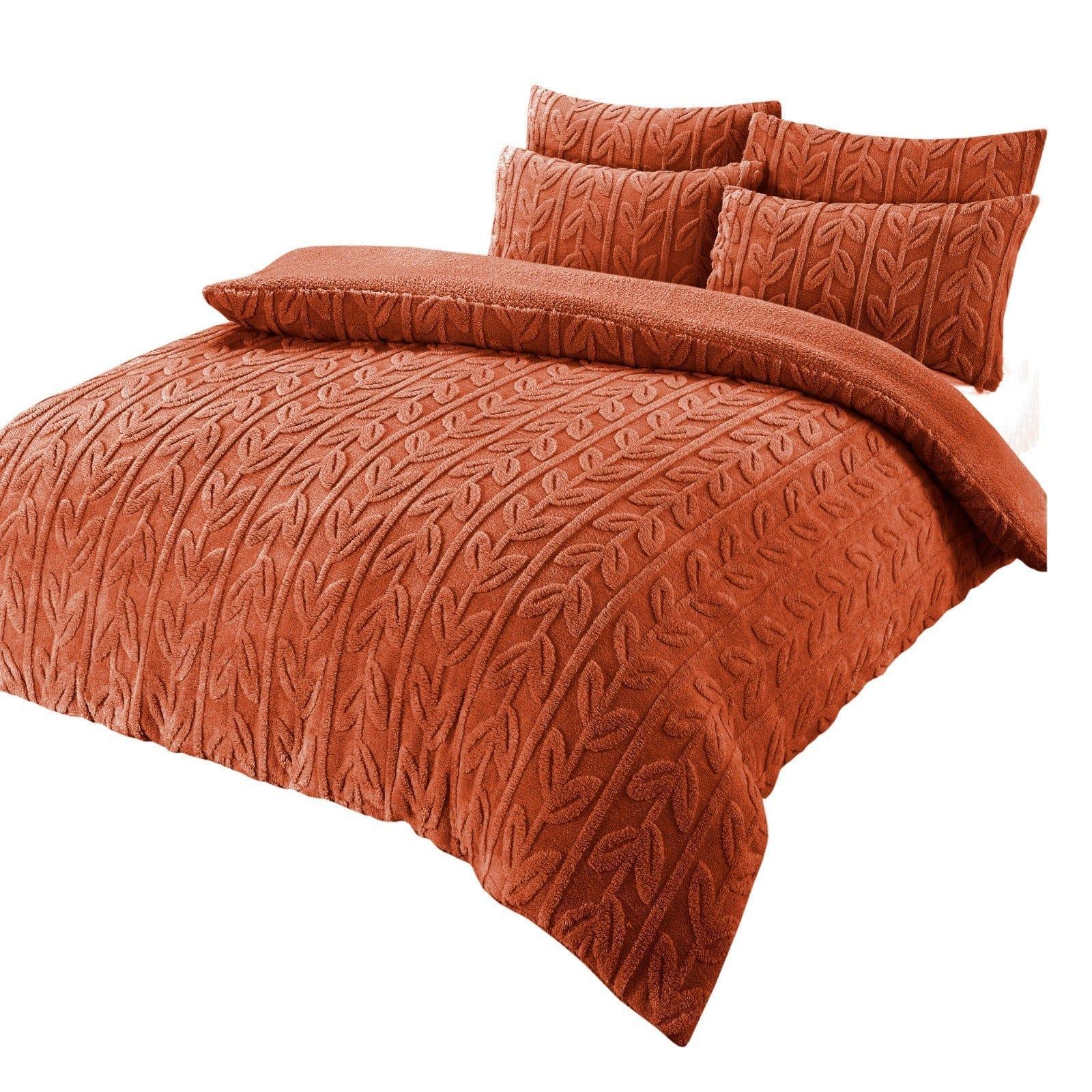 leaf-print-teddy-fleece-duvet-set-with-reversible-sherpa-fleece-ultra-soft-winter-bedding-for-single-double-king-size-beds-by-olivia-rocco-single-spice-orange-duvet-cover-1064942198 - Bobobiy