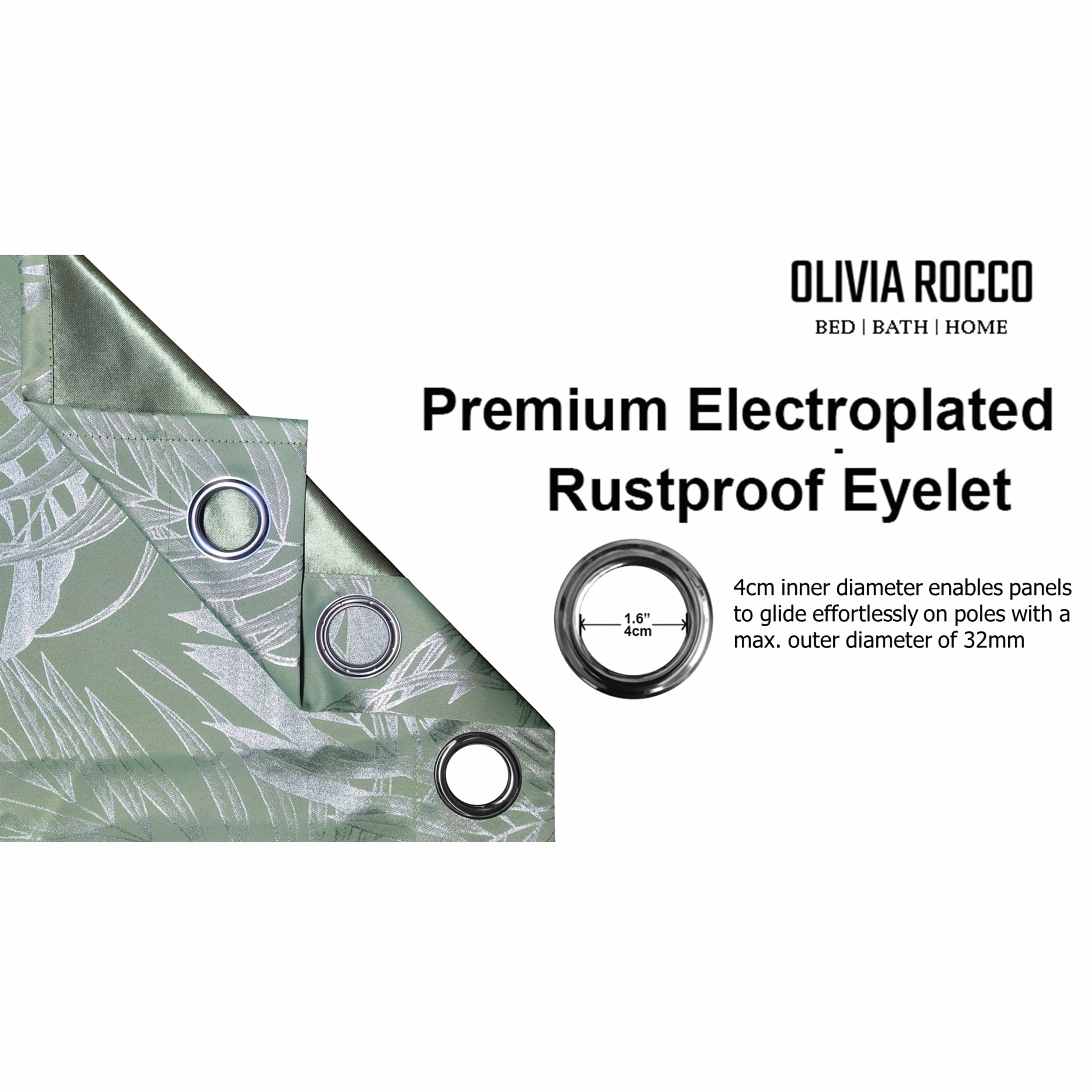 Leaf Sage Green Sparkle Blackout Curtains Super Soft Thermal Insulated Eyelet Drapes for Living Room & Bedroom 2 Panels