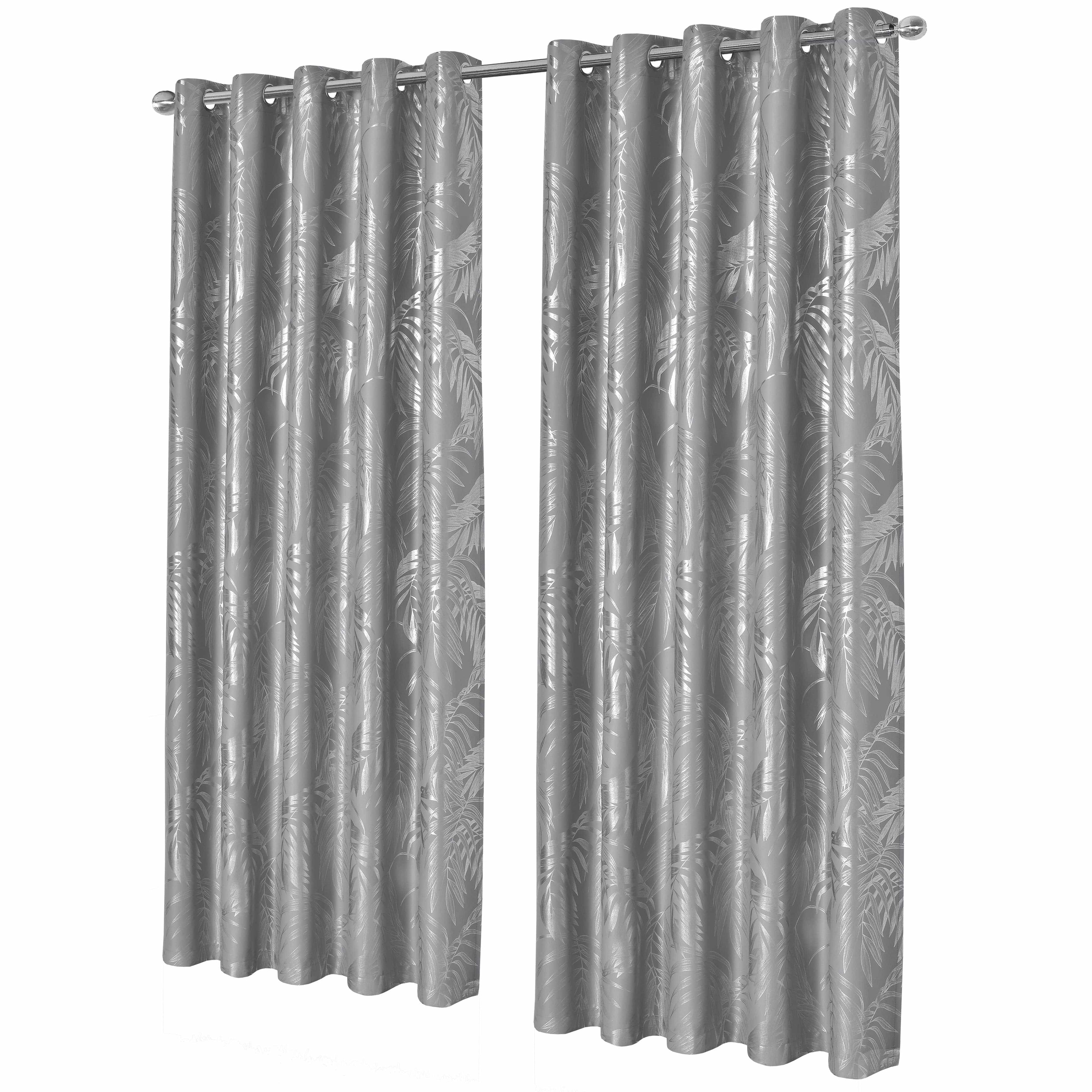 Leaf Silver Sparkle Blackout Curtains Super Soft Thermal Insulated Eyelet Drapes for Living Room & Bedroom 2 Panels