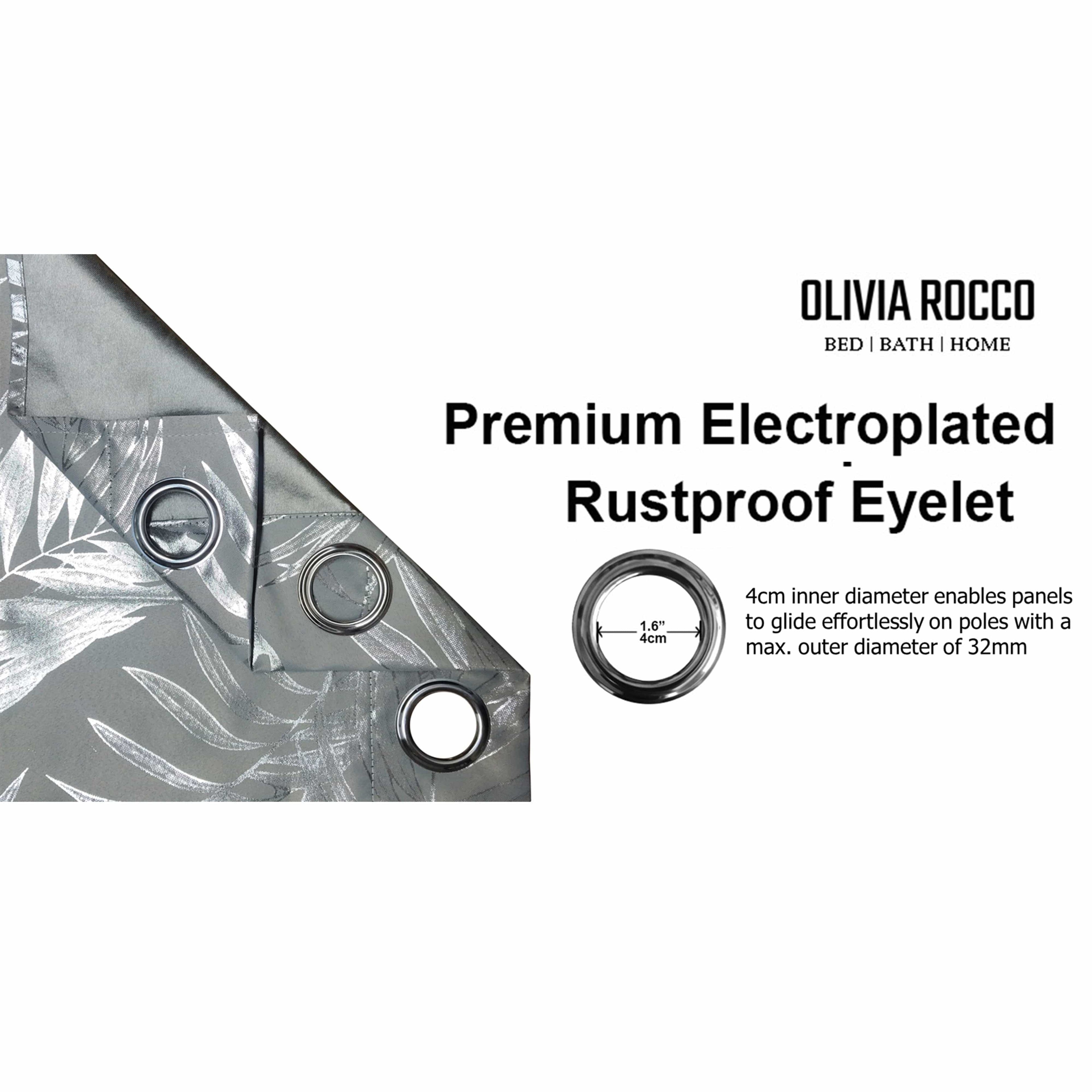 Leaf Silver Sparkle Blackout Curtains Super Soft Thermal Insulated Eyelet Drapes for Living Room & Bedroom 2 Panels