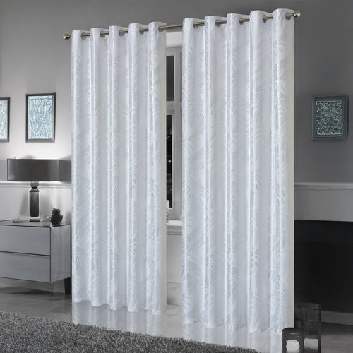 Leaf White Sparkle Blackout Curtains Super Soft Thermal Insulated Eyelet Drapes for Living Room & Bedroom 2 Panels