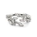 Sterling silver adjustable leaf ring with prong-set marquise stone clusters