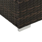 Brown woven rattan lounger frame corner with protective base feet